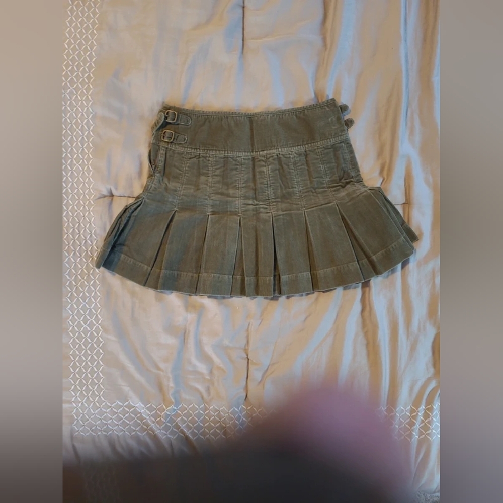Olive Green Pleated Mini Skirt - Women